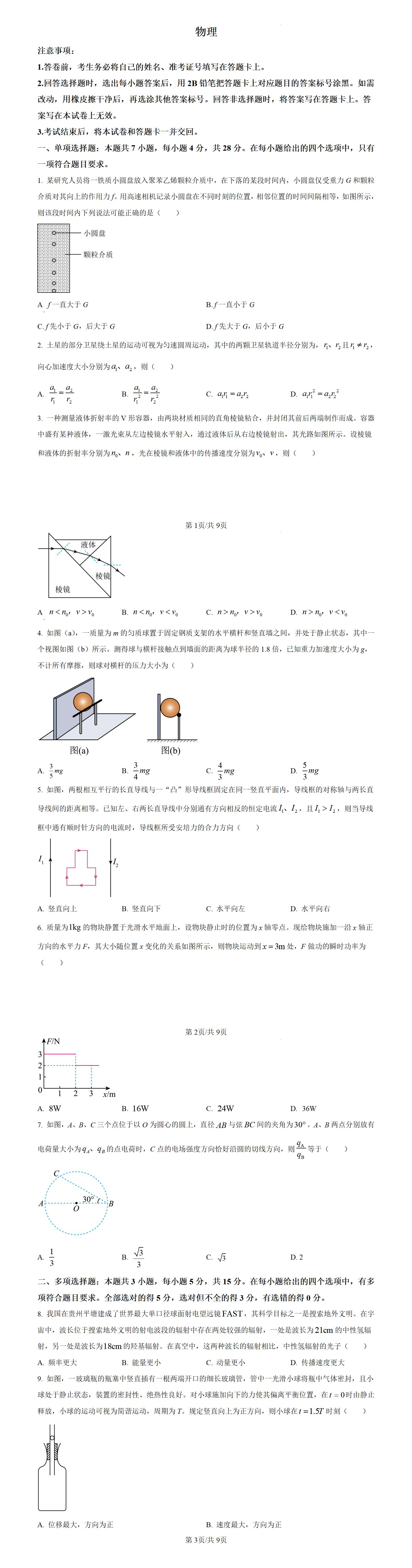 金东方教育 | 2024年高考贵州卷物理真题